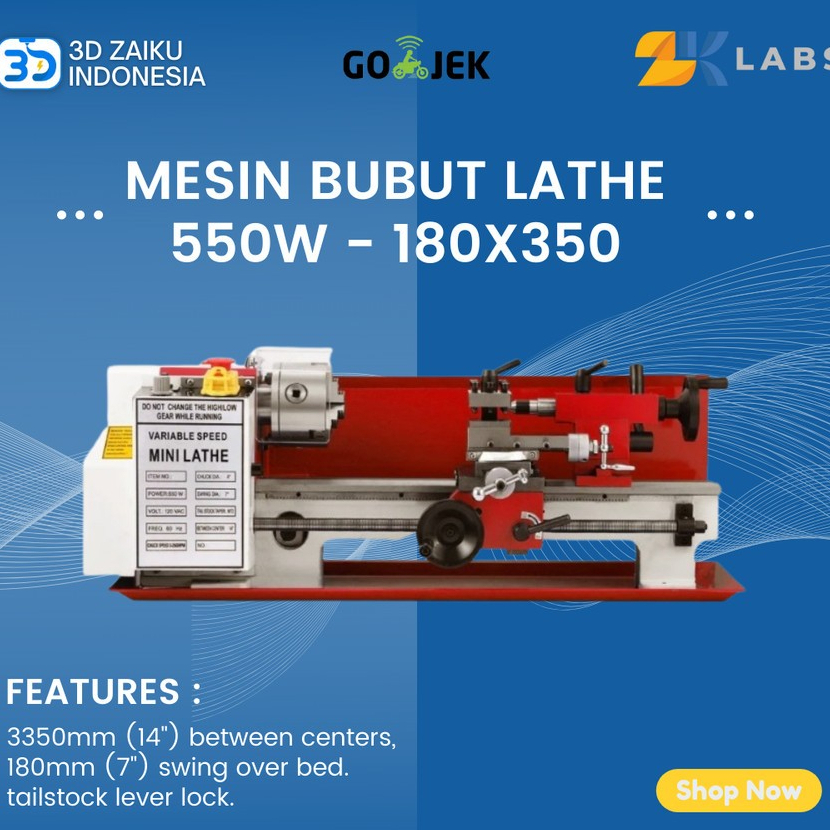 Mesin Bubut Lathe Kayu Besi 550W Brushless 180x350 100mm Chuck