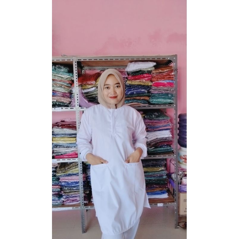 Baju Oka Tunik Celana Full Set / Stelan TUNIK GAMIS / Tunik Putih
