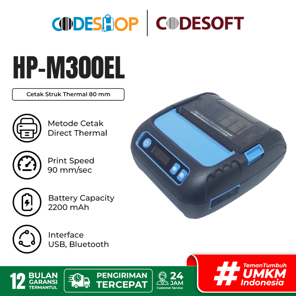 printer mini Codesoft HPM 300 EL printer stiker label Support android (usb+bluetooth)