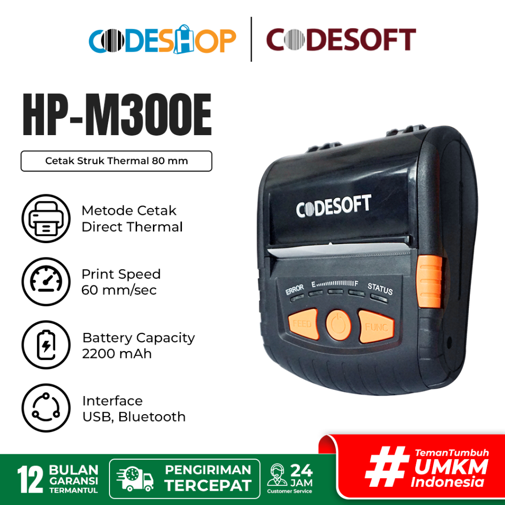 Printer Kasir Bluetooth CODESOFT HP-M300e Cetak Struk Thermal Receipt