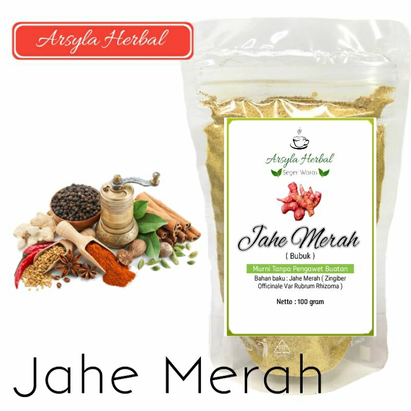 

Jahe Merah Bubuk Murni Bubuk Powder Tanpa Pengawet Rempah Arsyla Herbal