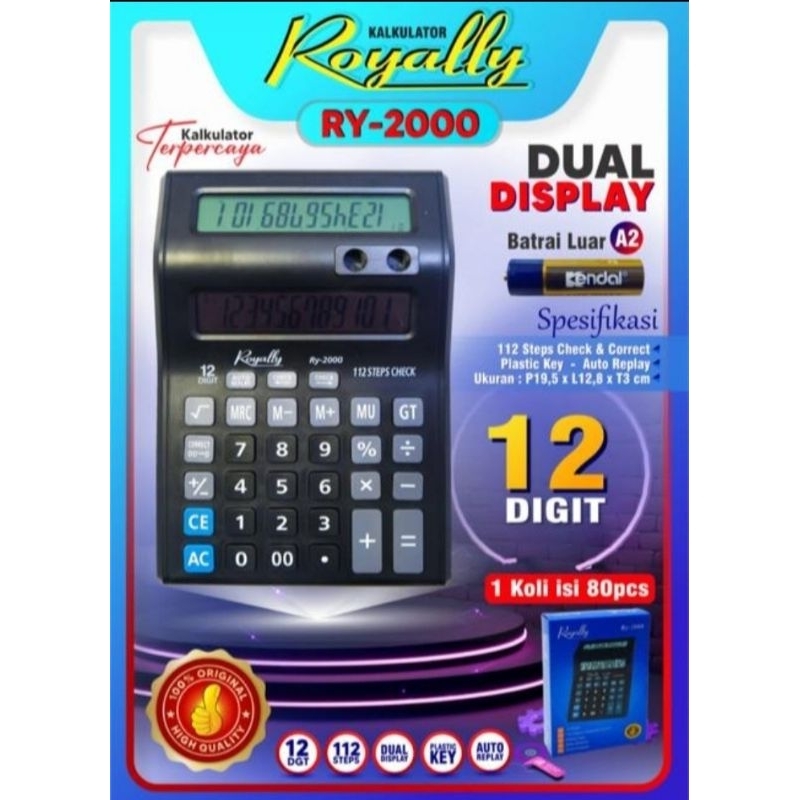 

Kalkulator Royally RY-2000/ Kawachi KC-8514/14 Digit 2 Layar Display Kalkulator Murah Berkualitas