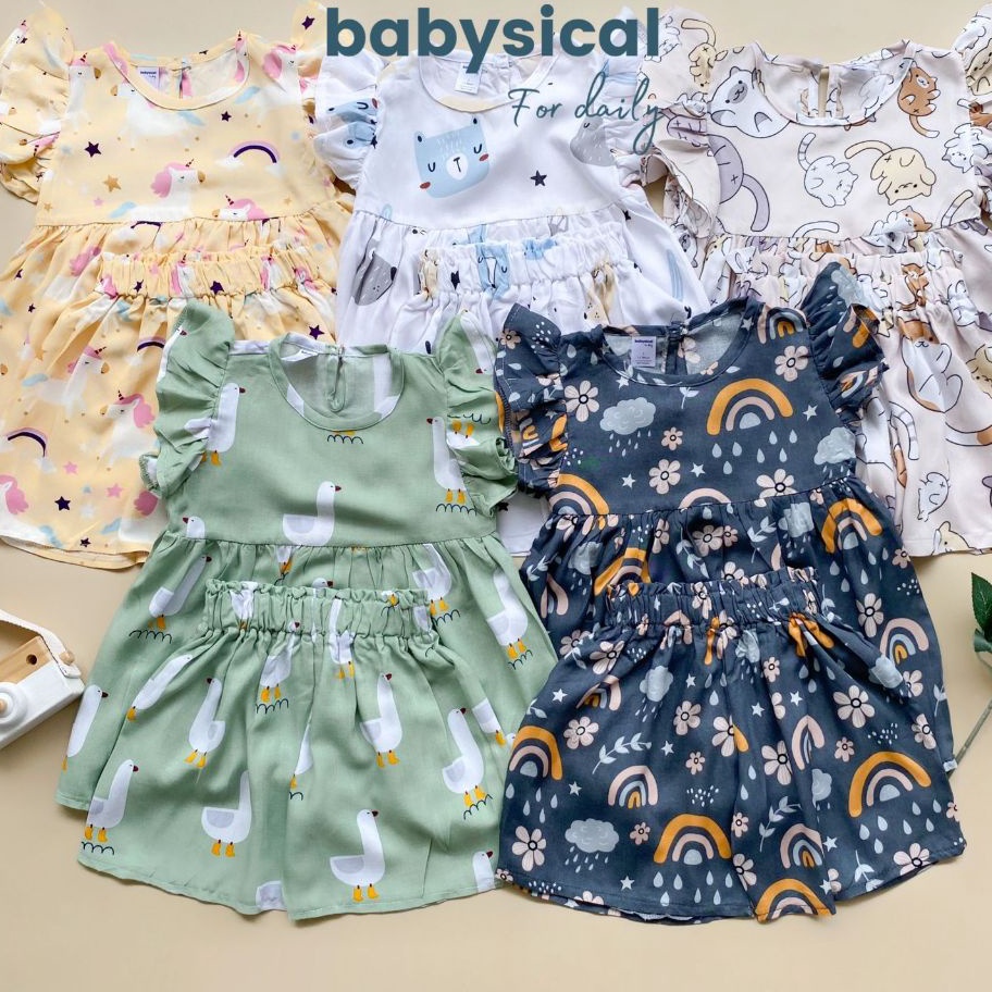 Restock BABYSICAL 16 Tahun BONIA SET  Set Baju Anak Perempuan Lucu Rayon Setelan Baju Anak Perempuan