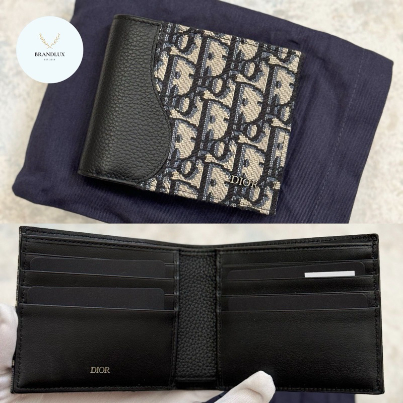 DIOR Mens Oblique Navy Bifold Wallet Mixed Leather