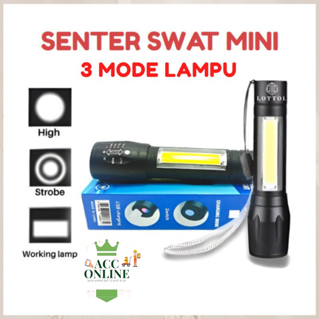 Senter Cas Mini Portable Senter LED COB Lampu Emergency Senter / Senter Biasa Senter Kelap Kelip Dan