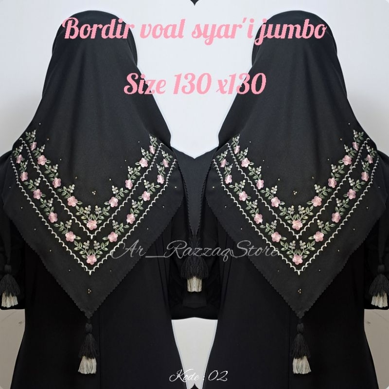jilbab segi empat bordir syar'i jumbo 2 susun