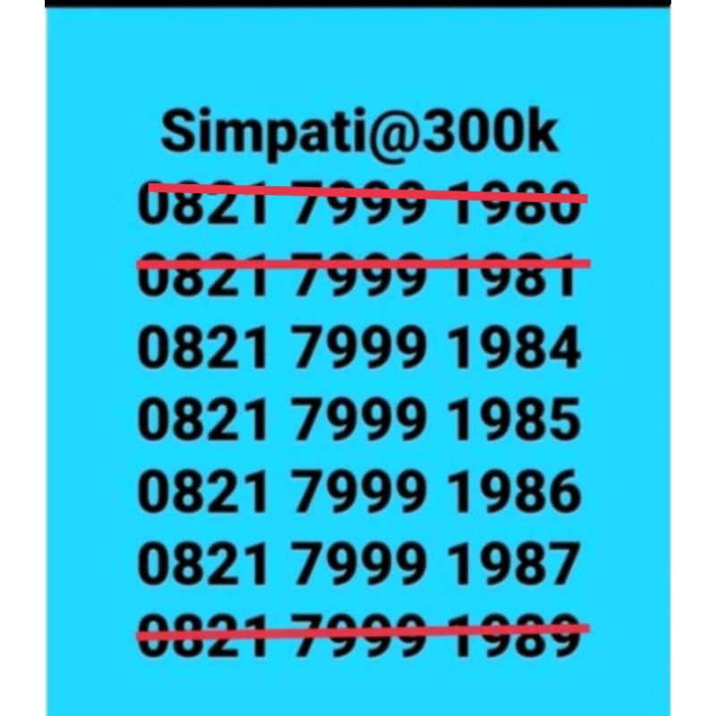 nomor cantik simpati 08** 7999 ****(1984,1985,1986,1987)nocan-kartu-perdana-telkomsel