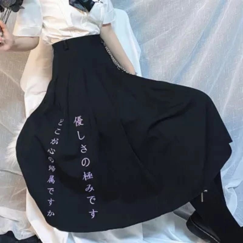 Tiezea - ROK HARAJUKU KANJI MIDI dengan rantai