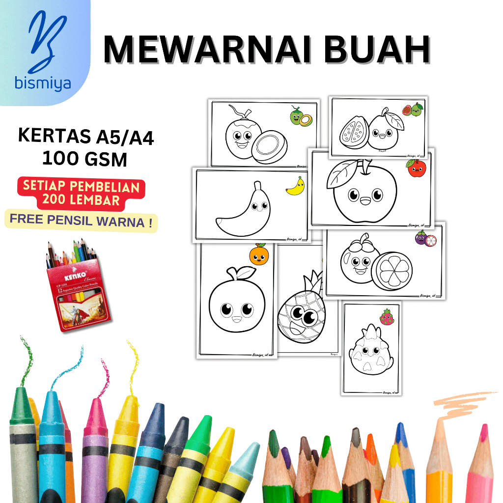 

[G1] Kertas gambar mewarnai BUFALO / kertas mewarnai anak /gambar mewarnai anak seri buah anak tk paud sd