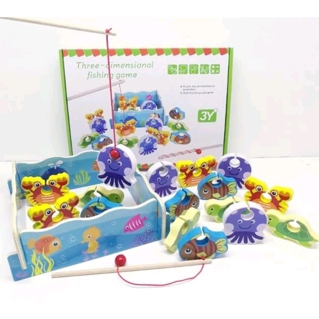 Mainan edukasi anak Tree-dimensional fishing game / Mainan memancing / Pancingan / Mainan belajar / 