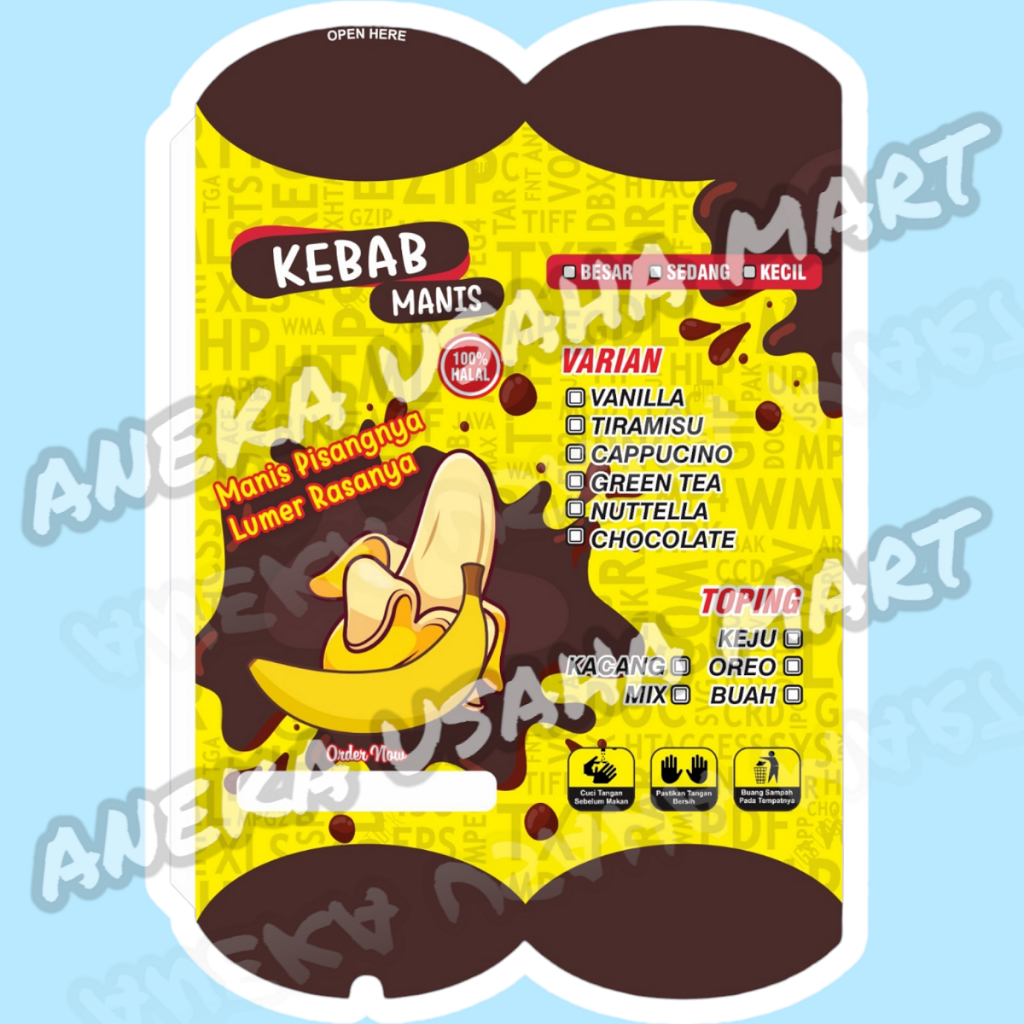 

100 PCS DUS KEBAB PISANG COKLAT MANIS / KERTAS KEBAB PISANG MANIS / BUNGKUS KEBAB MANIS / DUS PISCOK