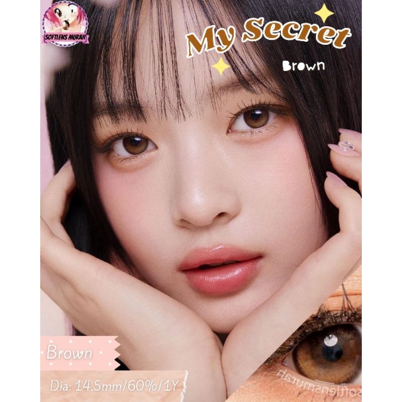 My secret brown softlens korea sangat booming natural gradasi 2 tone warna brown yellow 14.5mm 60% a