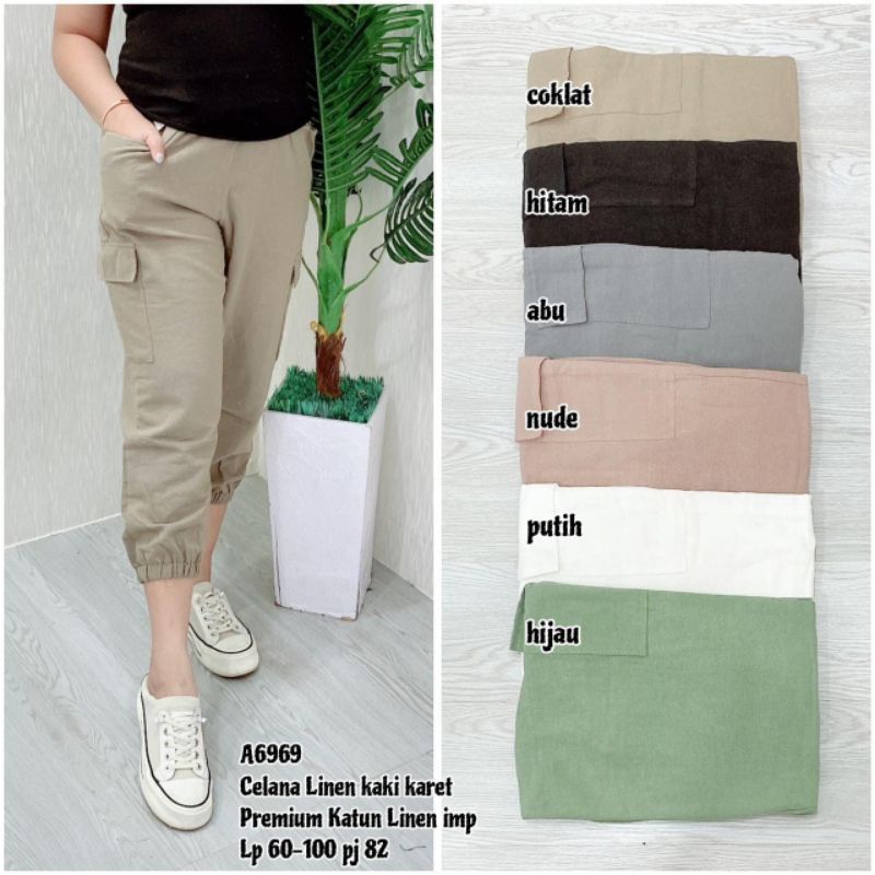 ss a6969 celana jogger wanita linen premium katun import