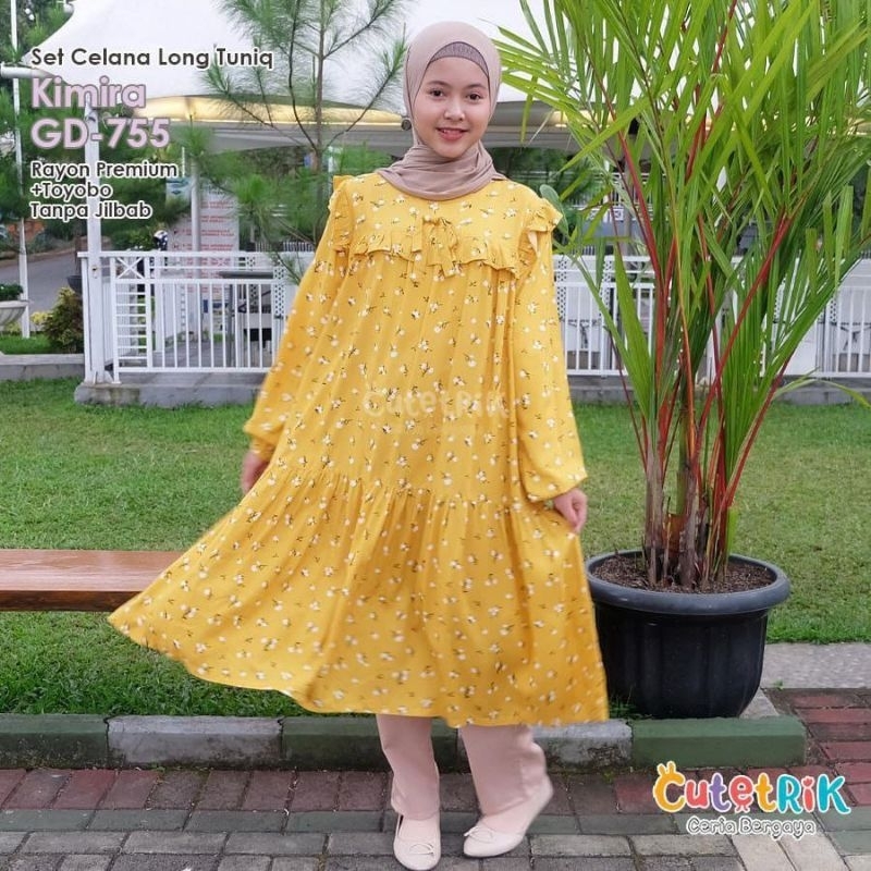 Cutetrik Setelan Baju Muslim Anak Perempuan Set Celana Long Tunik Anak Remaja