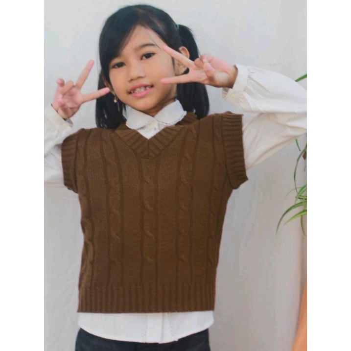 Rompi Vest Cable Rajut Anak Perempuan dan Laki-laki - Pakaian Atas - Rompi Rajut Anak - Vest Rajut U