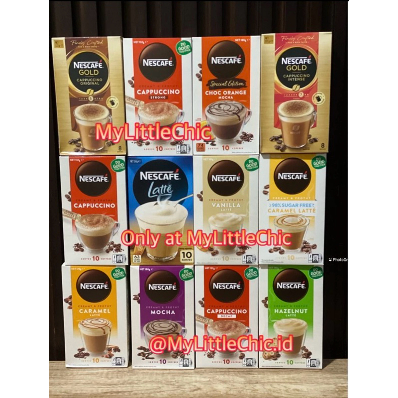 

Nescafe AUSTRALIA Cappuccino DEcaf Strong Original Intense Caramel Latte Hazelnut