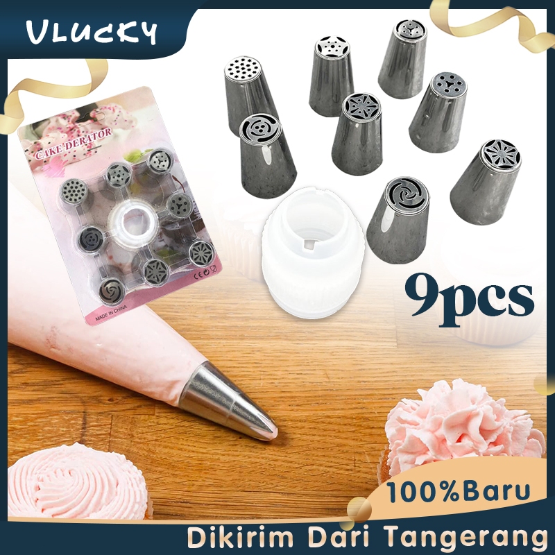 Spuit Kecil Kue Set Isi 9 Bahan Stainless Spuit Rusian Set Dekorasi Cake