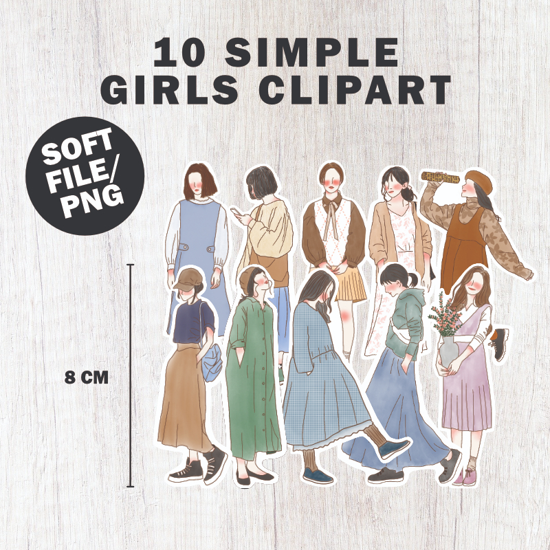 

(SOFTFILE) 12 gambar simple girls clipart untuk dibuat stiker journaling