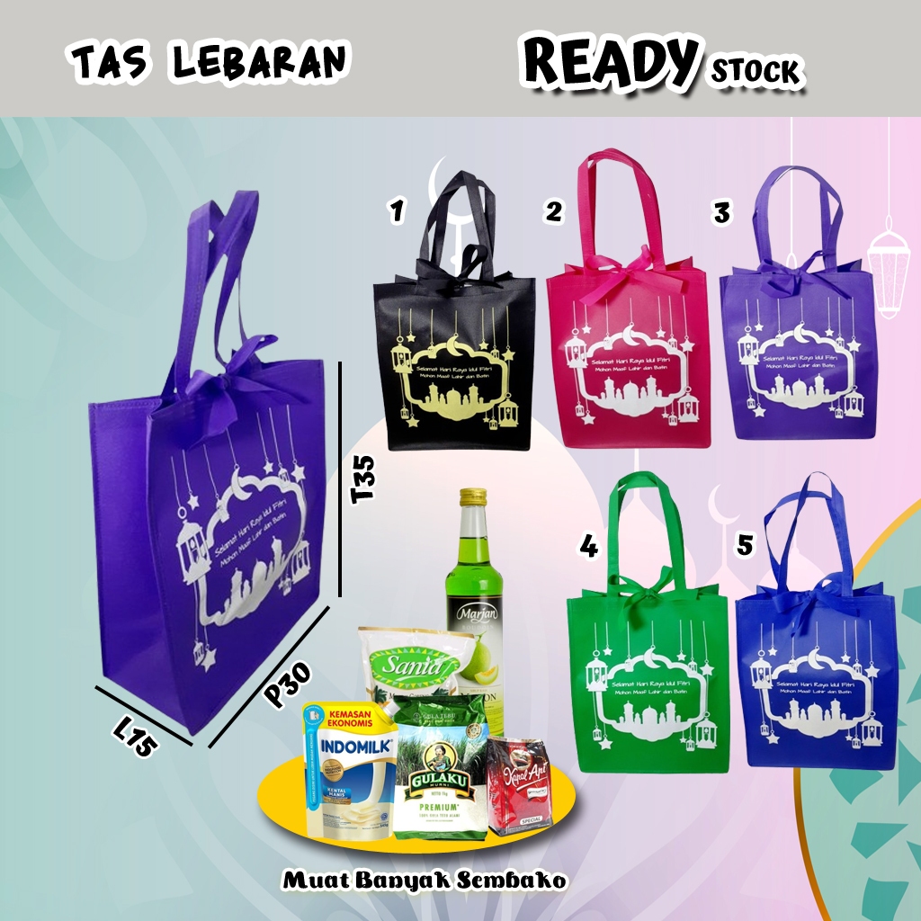 

Ready Stock Tas Lebaran Idul Fitri Sablon Tali Pita Tengah