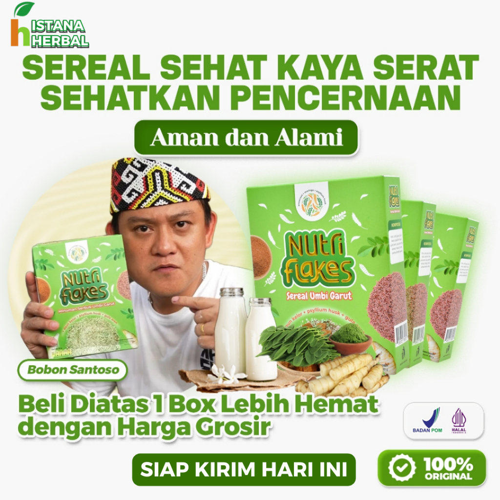 

Sereal Sehat NUTRIFLAKES Alami - Atasi Asam Lambung Maag Pencernaan Sereal Umbi Garut Isi 280gr