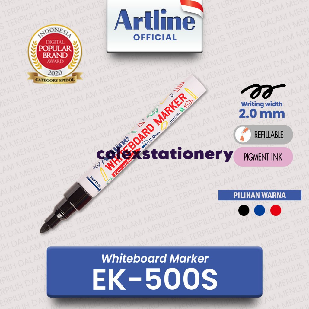 

Spidol Papan Tulis / Spidol Whiteboard Marker Non Permanent Warna Hitam, Biru Dan Merah Artline Ek-500s