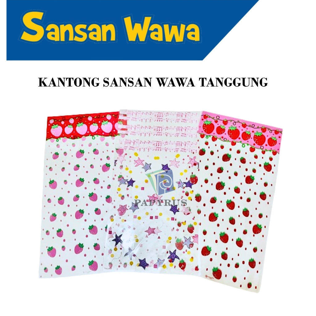 

KANTONG PARCEL / KANTONG OPP MOTIF / PLASTIK BINGKISAN / PLASTIK GOODIE BAG / KANTONG SOUVENIR / KANTONG ULANG TAHUN / KANTONG SANSAN WAWA TANGGUNG 42 CM X 22 CM / 50 CM X 25 CM
