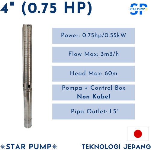 Pompa Satelit STAINLESS submersible pump 4 inch 0.75 hp 0.55 non kabel