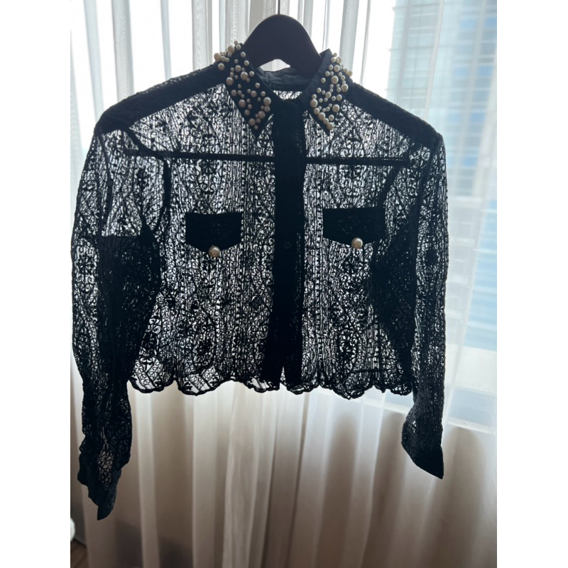 women lace top | women lace korean blouse | crop pearl studed top