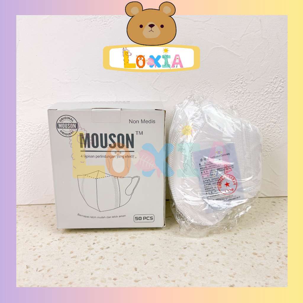 ⭐️Loxia⭐️ Masker Duckbill Earloop Mouson 4 Ply isi 50 Pcs Putih Hitam Warna Murah Harga Grosir [MR-0