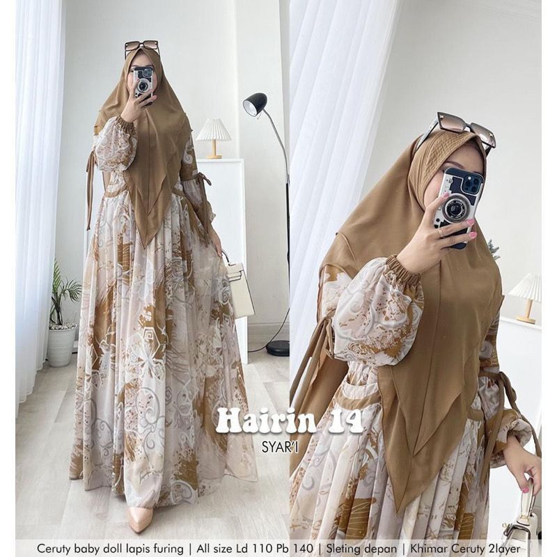 Cuci Gudang  Ready Hairin Syari Gamis Set Khimar Ceruty Babydoll
