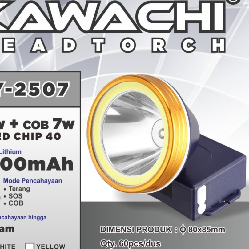 KAWACHI SENTER KEPALA (HEADTOTCH) 25WATT + COB 7WATT LED CHIP 40 5200mAH LY-2507 KAWACHI