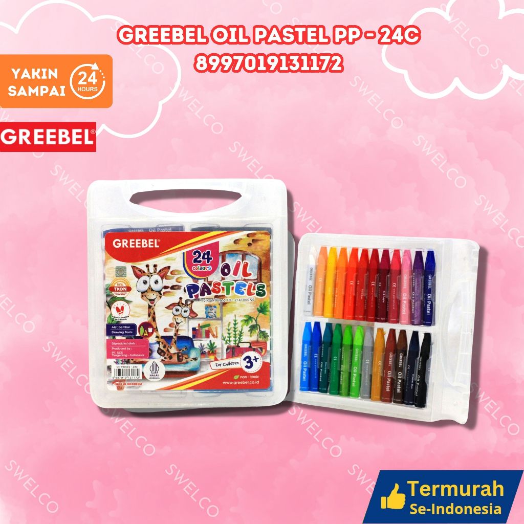 

GREEBEL Crayon Krayon Kids Oil Pastel 24 Warna (24C) tdk berdebu cerah utk anak sekolah art& tdk beracun GREEBEL OIL PASTEL PP - 24C-2