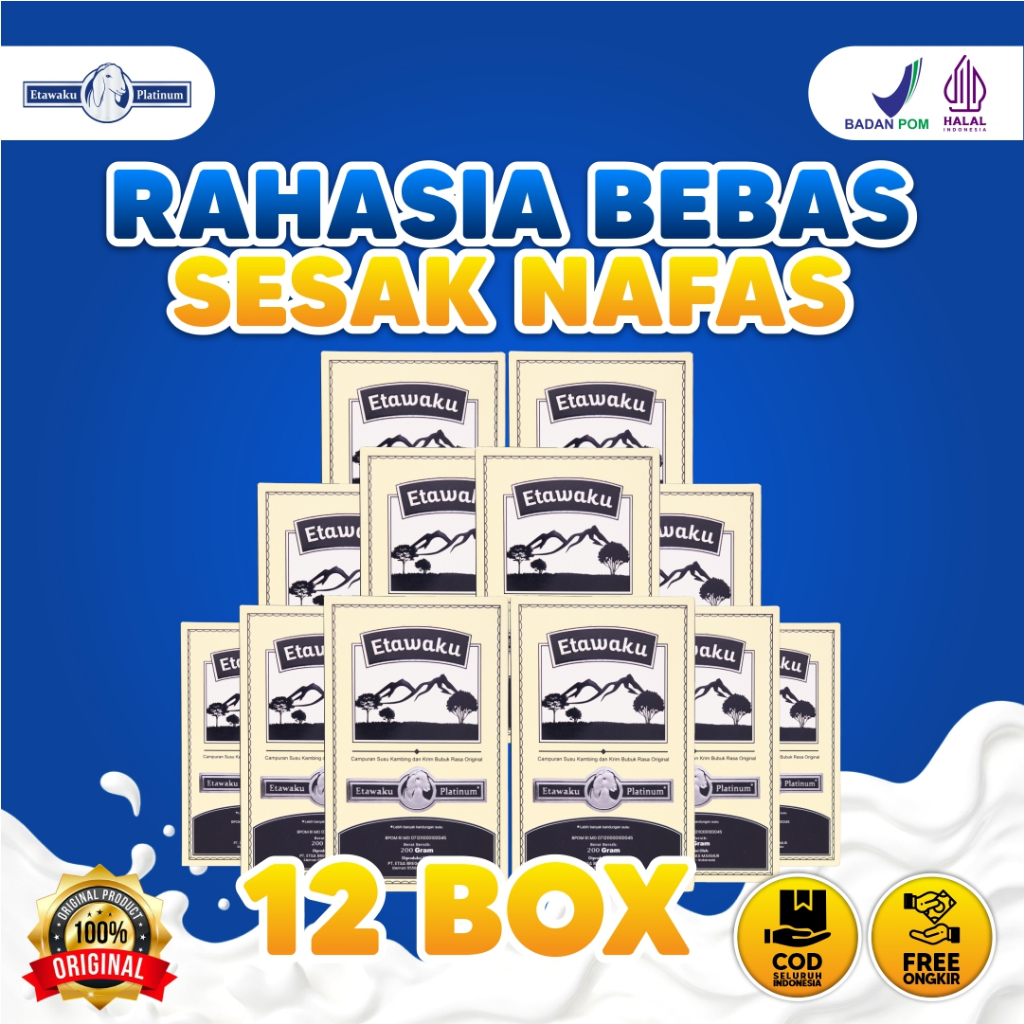 

ETAWAKU PLATINUM 12 BOX - SUSU KAMBING ETAWA MURNI ASLI REDAKAN SESAK NAFAS HALAL BPOM