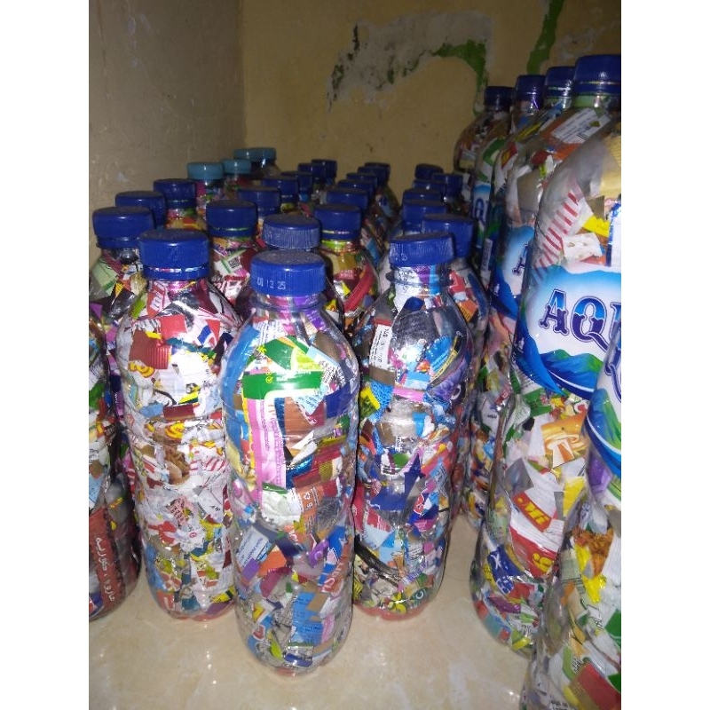 ecobrick botol Aqua 600 ml berat 220 gram