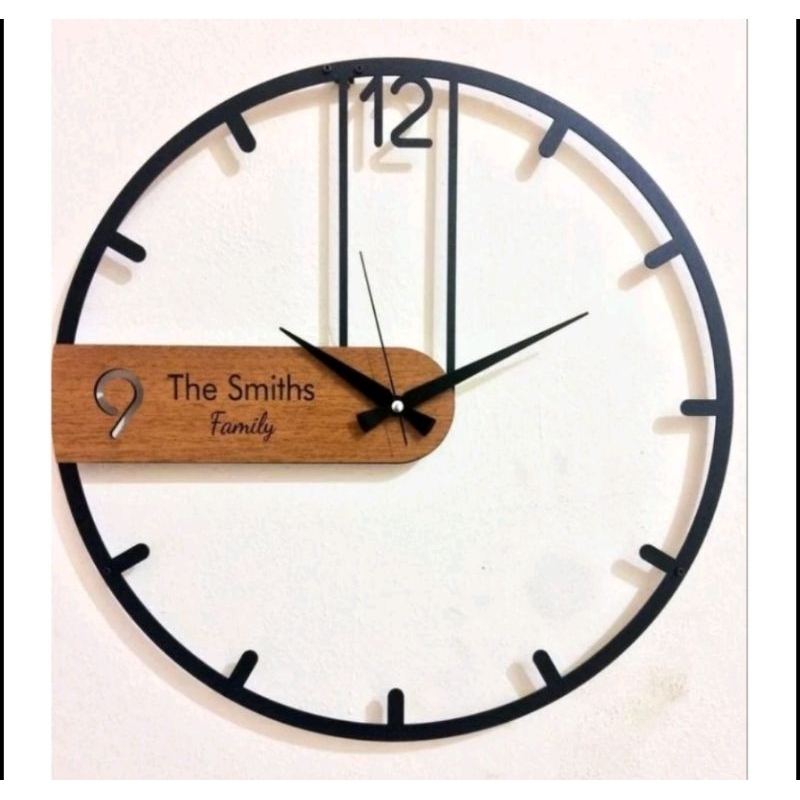 jam dinding besi kombinasi kayu diameter 60 cm