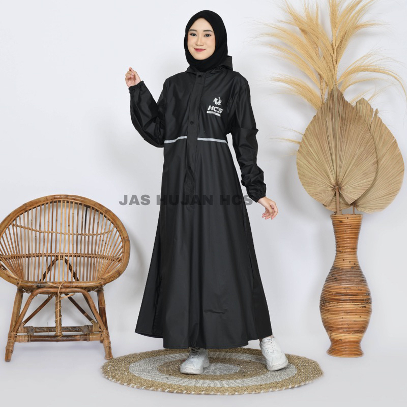 HCS GAMIS JAS HUJAN, RAINCOAT Wanita Terbaik By HCS Anti Rembes Mocca-Hitam gamis