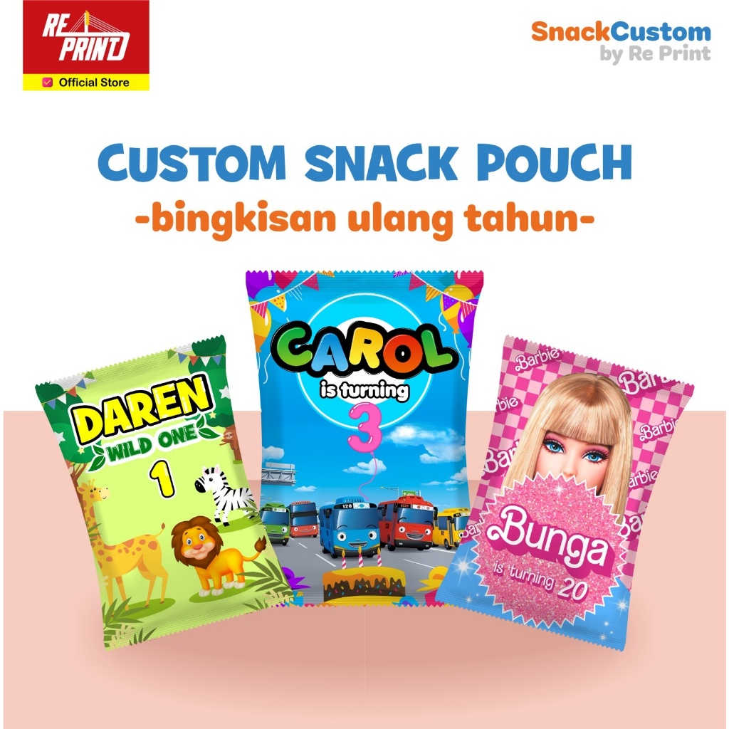 

SNACK POUCH (20x30) / KEMASAN / BINGKISAN ULANG TAHUN ANAK / DEWASA MURAH BAHAN TEBAL BISA CUSTOM UKURAN DAN DESIGN