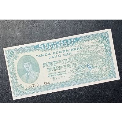 Uang Kertas 10 Rupiah Soekarno ORI Keydate Tahun 1947 505789 CKk