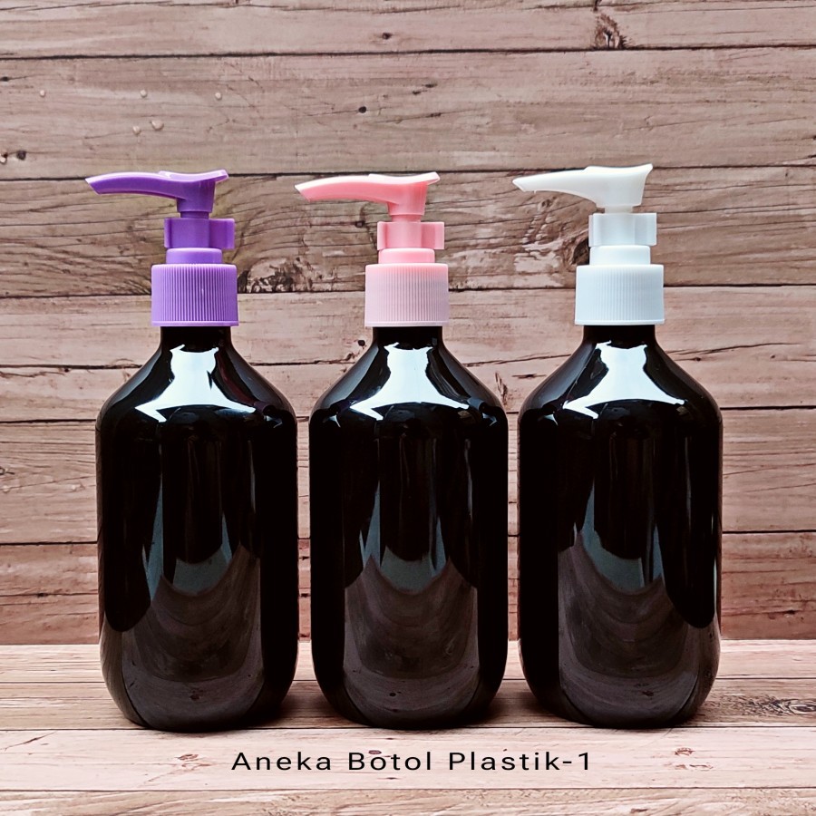 Botol Pump 300ml Hitam Glossy / Botol Kemasan Sabun Cair 300 Ml Pump Clip Lok Plastik Pet Tebal