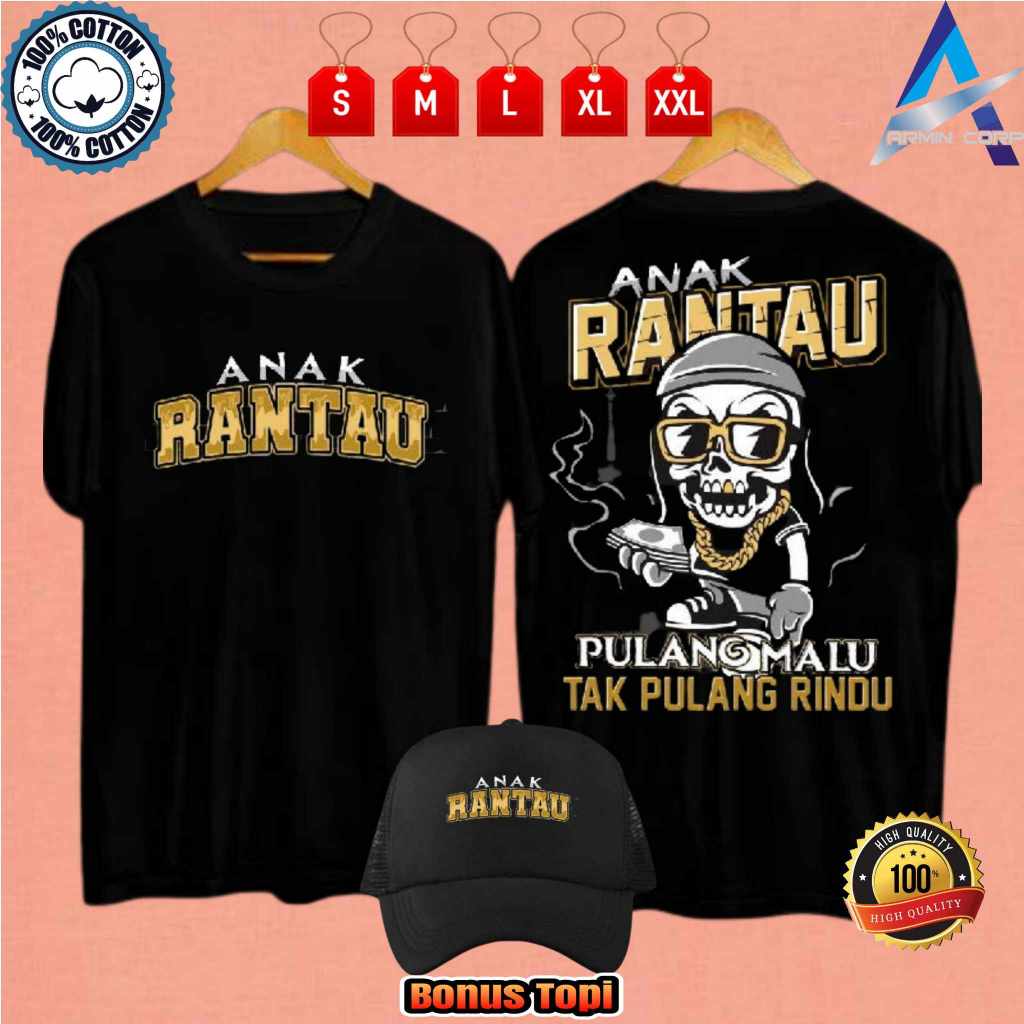 KAOS BAJU PRIA ANAK RANTAU PULANG MALU TAK PULANG RINDU KERAH ROUND NECK