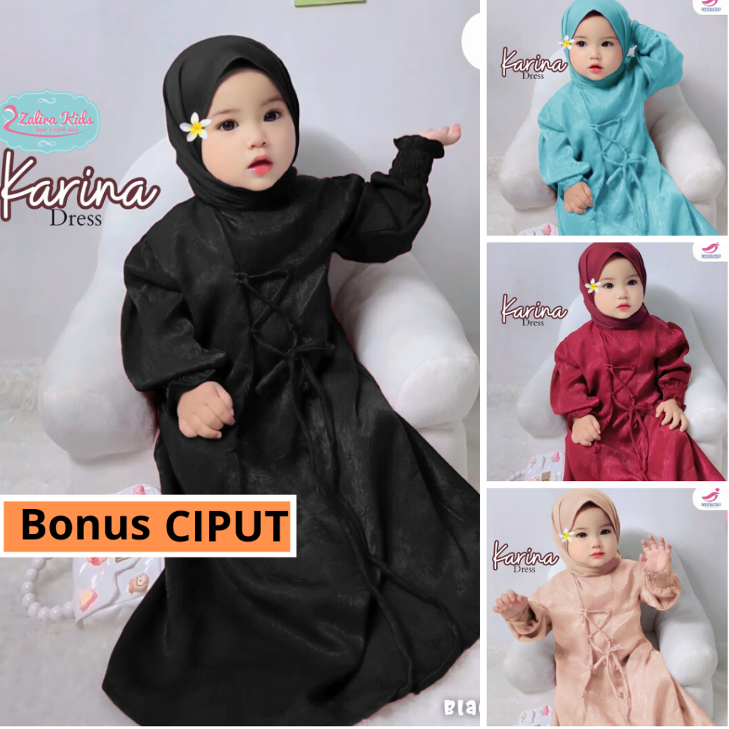 Karina Dress Gamis Anak Perempuan Usia 6 Bulan - 6 tahun tahun terbaru Original Zalira Kids / Dress anak set jilbab / gamis lebaran anak perempuan 2024