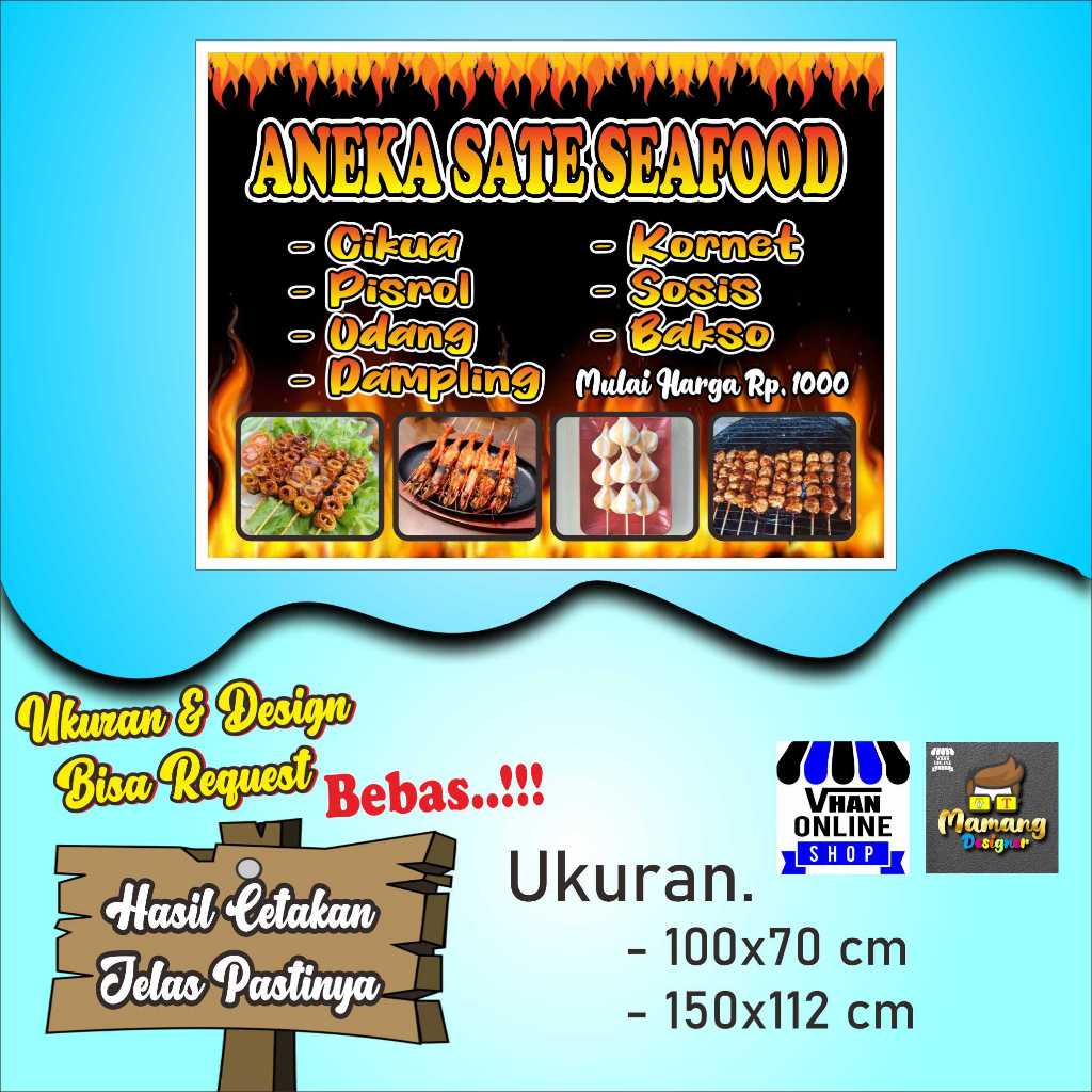 Spanduk, Banner, Mmt Aneka Sate Seafood Bakar, Jajanan Viral, Bagus Murah