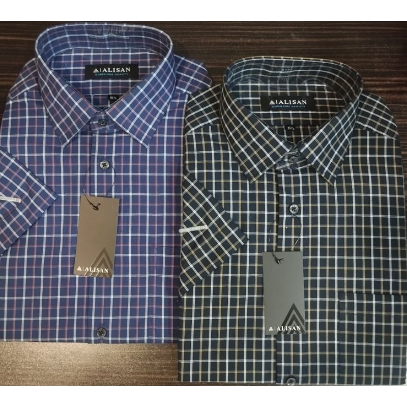 Alisan Kemeja Motif kotak kecil Reguler Pendek