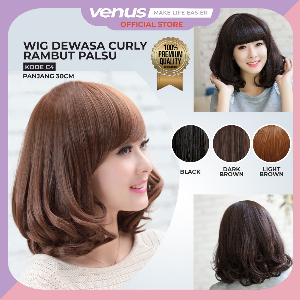 VENUSJKT - Wig Rambut Palsu Wanita Full Kepala Curly Sebahu Poni Depan | Hair Clip Wig Korean Style 