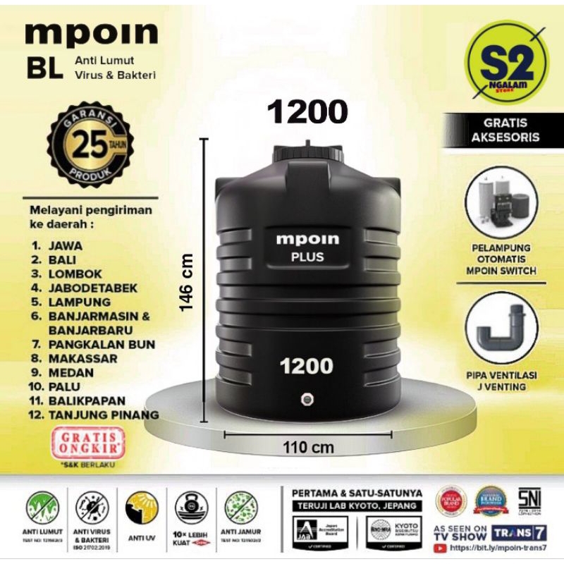 Tandon Air /Toren Air /Tangki Air - MPOIN 1200 Liter (Invoice)