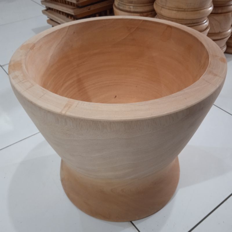 Lumpang kayu mahoni  alat tumbuk uli + bonus halu / dulang kayu mahoni 33x34cm jumbo