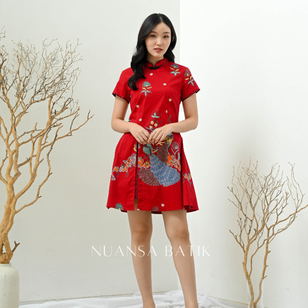 Nuansa Batik Dress Batik Mini Model Cheongsam Bahan Katun Stretch