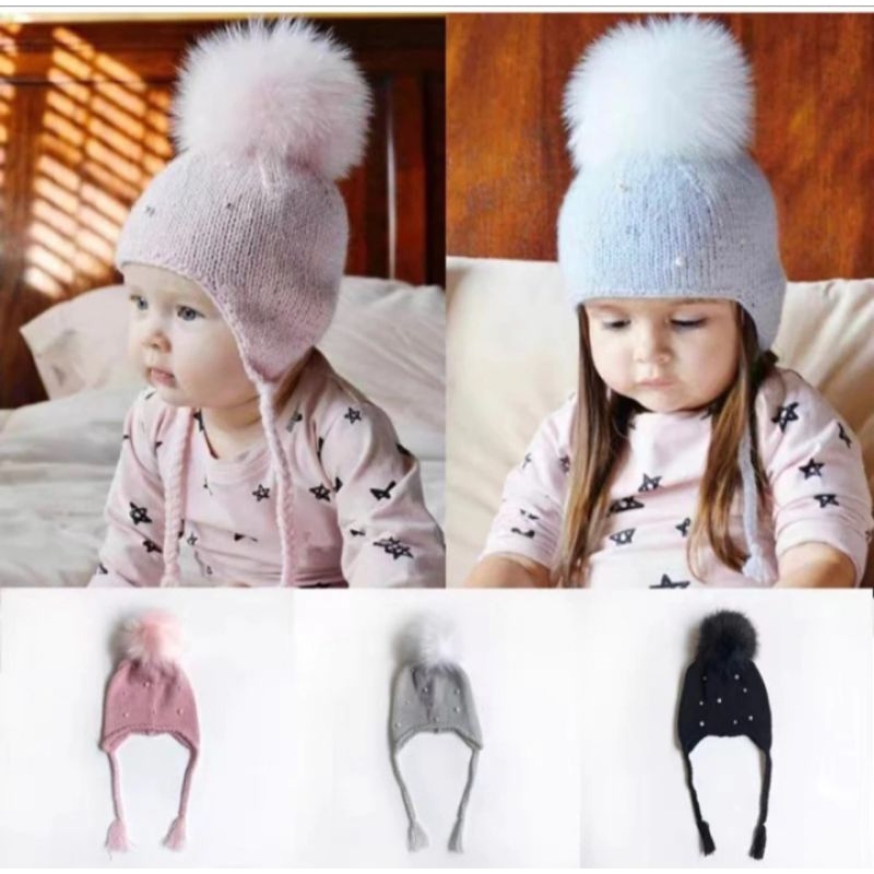 CAE - Topi Kupluk Anak Bayi Perempuan Import Mutiara Kepang