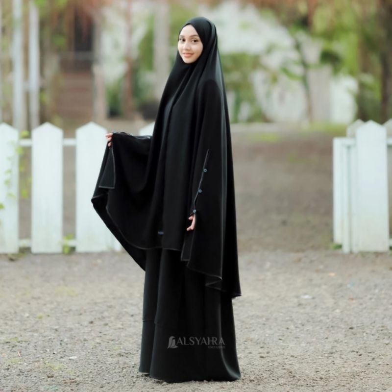 Khimar Handsplit Raudhah Jetblack Alsyahra Exclusive