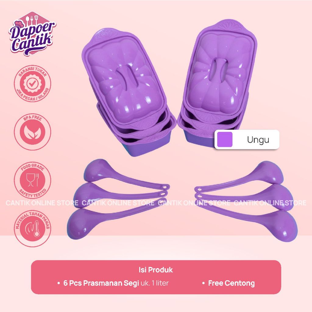 Prasmanan Basi segi Set 6 Pcs Free Centong/ Prasmanan Plastik Food Grade BPA Free Tahan Panas